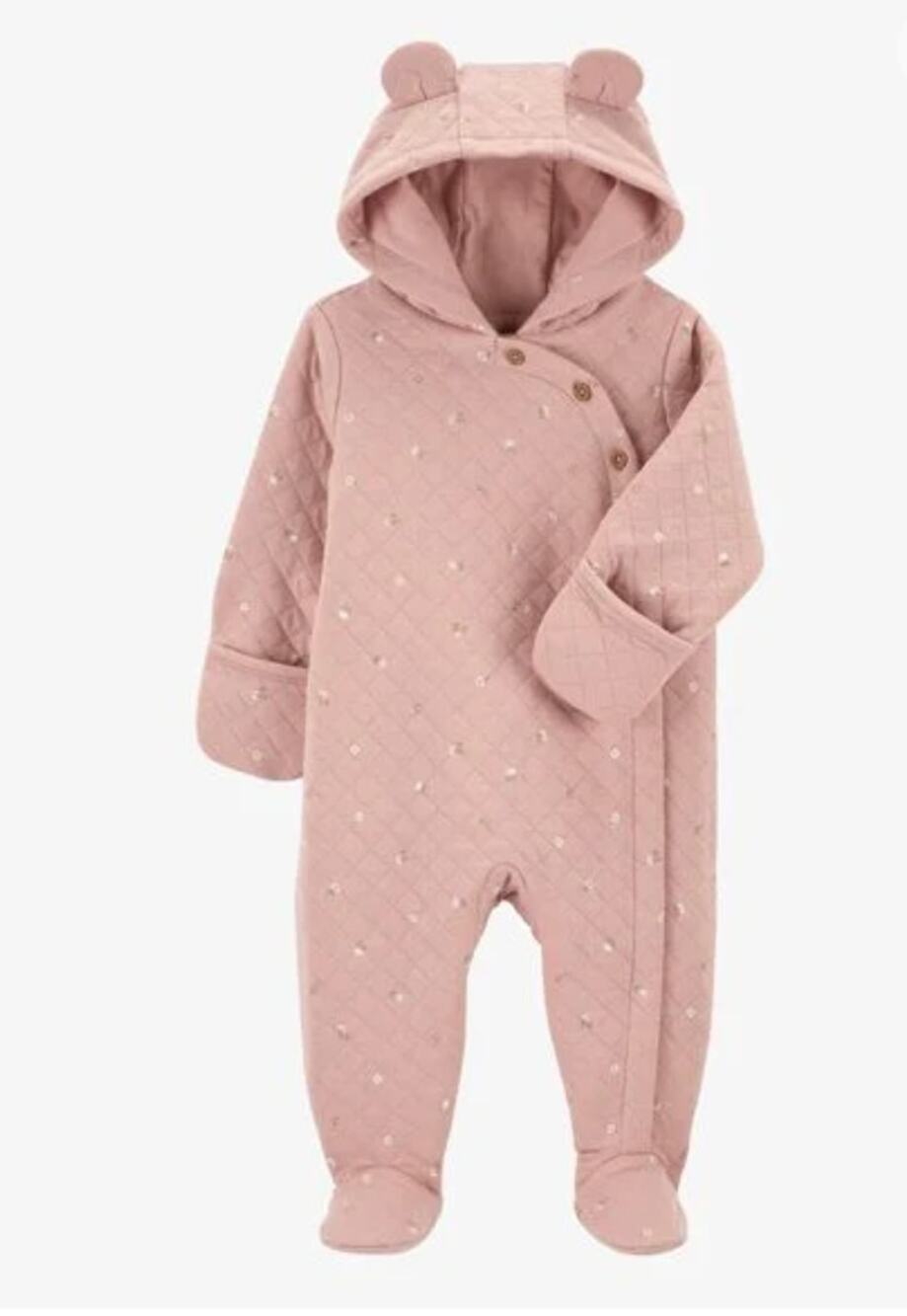 Carter’s Newborn Pink Floral Quilted Jumpsuit Bunting Bear Ears Outfit Baby Girl